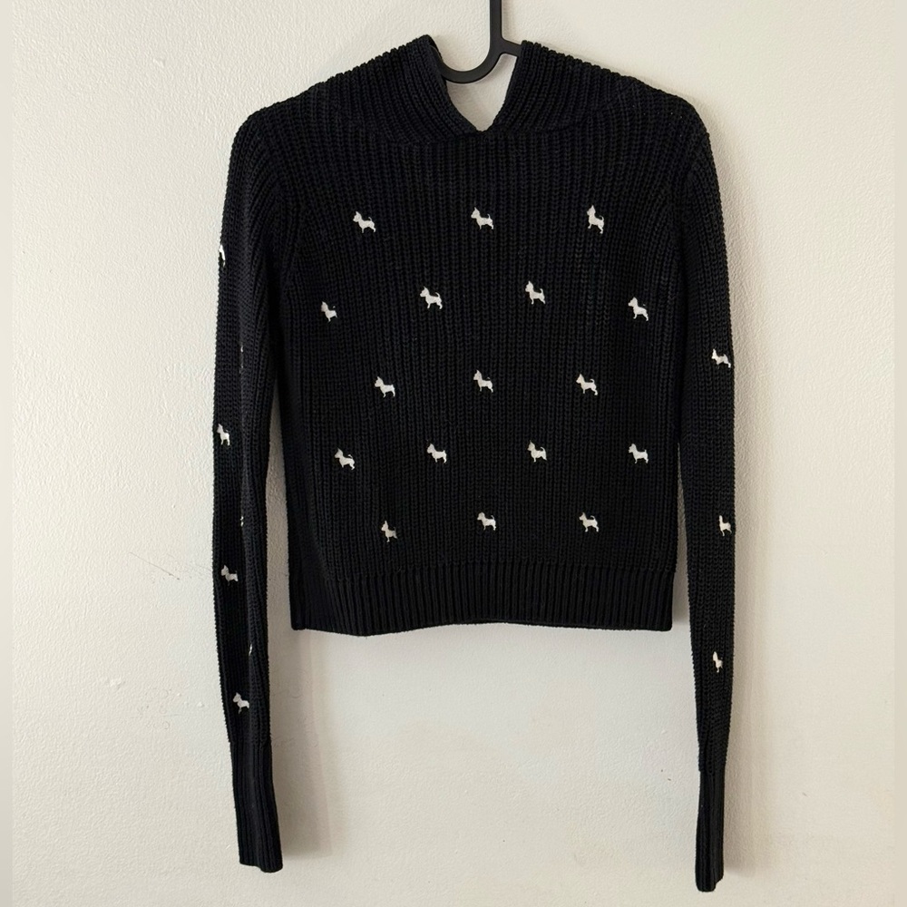 ZARA Knit Black Ribbed Cotton Knit Puppy Dog Hooded Top Pullover Sweater
